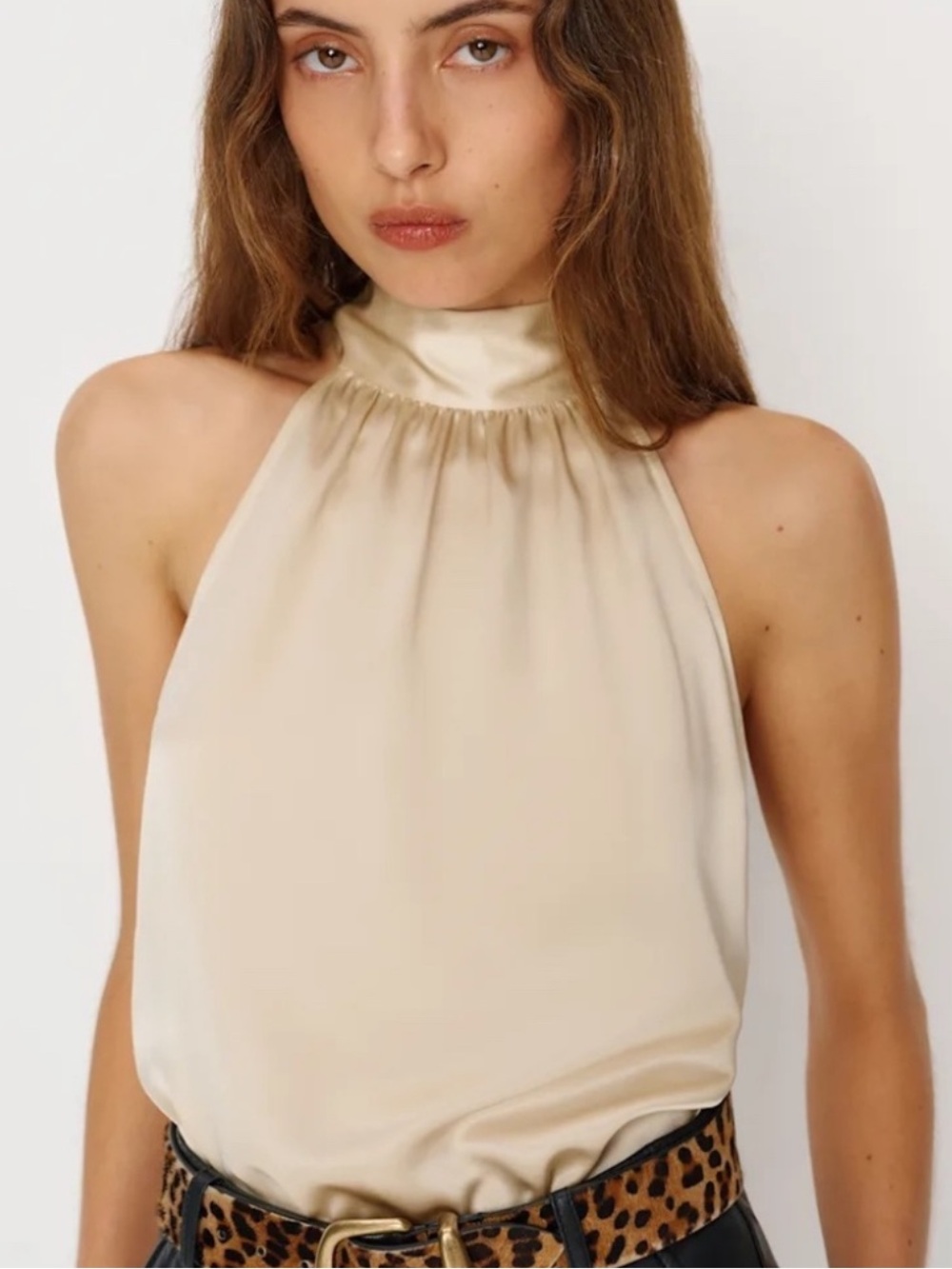 Reformation Cream Satin Halter Camisole